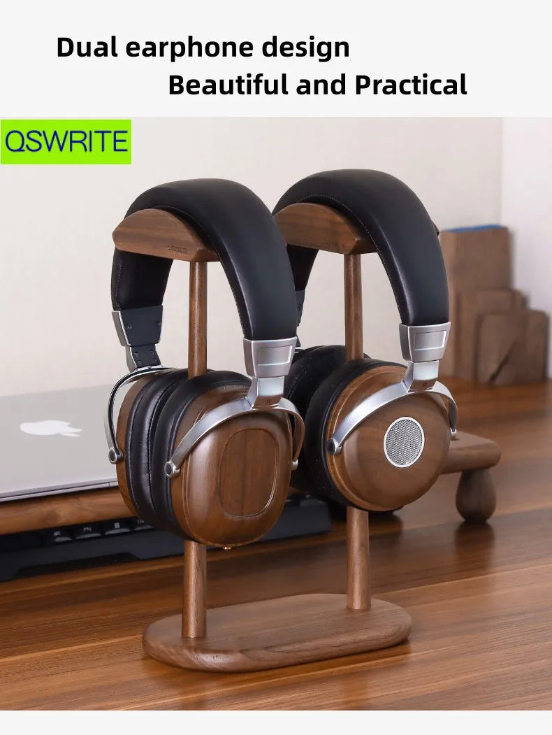 Homixy Twin Walnut Dual Headphone Hanger — Homixy Modern Desks & Workspace Accessories — view 2