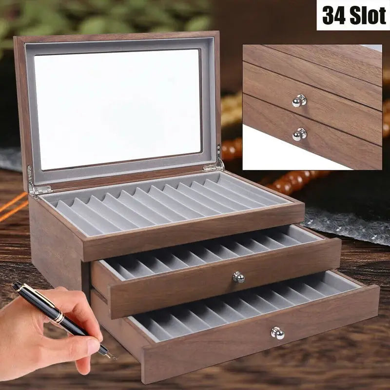 Homixy Cabinet Walnut 34-Slot Pen Display Case — Homixy Modern Desks & Workspace Accessories — view 3