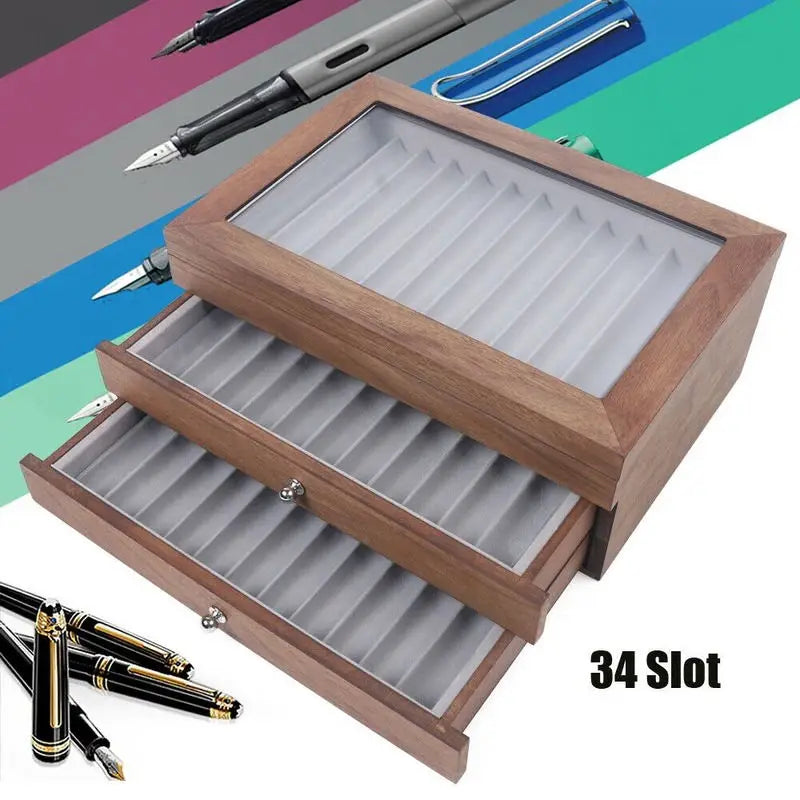 Homixy Cabinet Walnut 34-Slot Pen Display Case — Homixy Modern Desks & Workspace Accessories — view 2