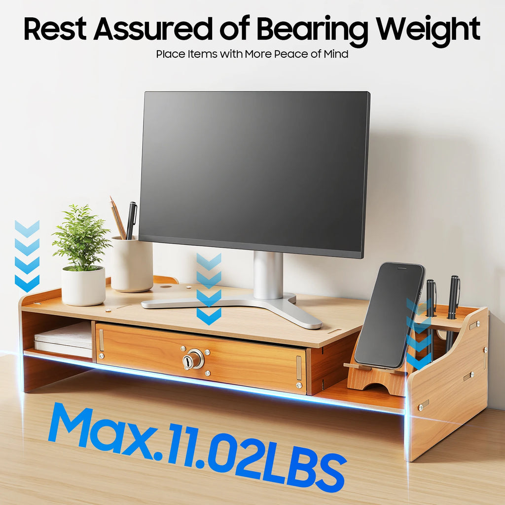 Homixy Notch Wood Monitor Riser with Drawer — Homixy Modern Desks & Workspace Accessories — view 2
