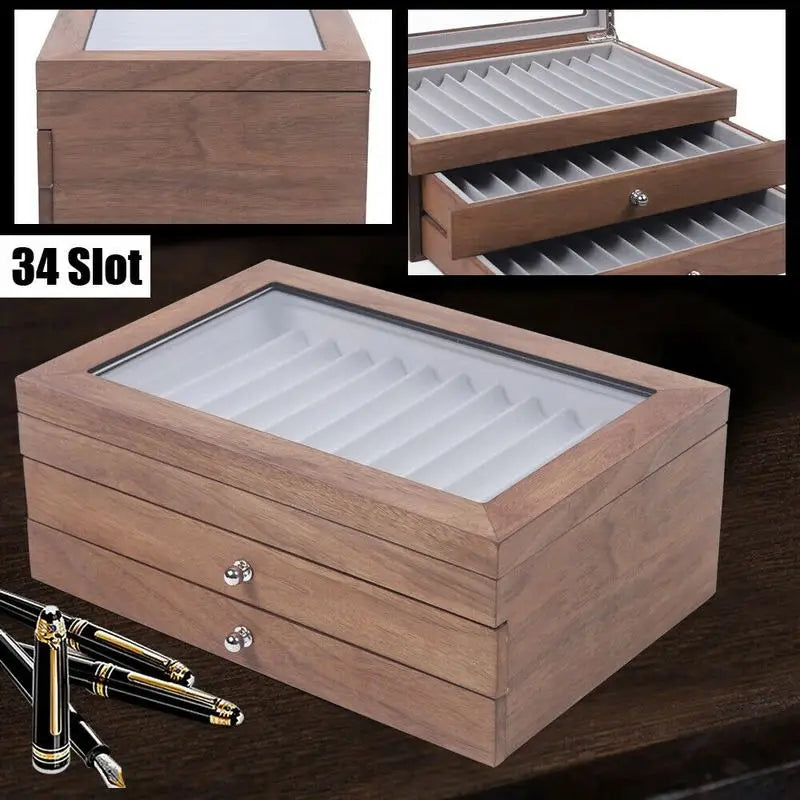 Homixy Cabinet Walnut 34-Slot Pen Display Case — Homixy Modern Desks & Workspace Accessories — view 4