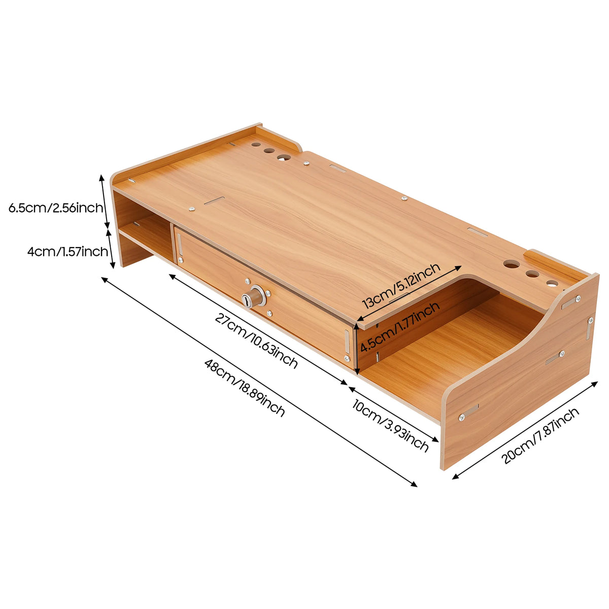 Homixy Notch Wood Monitor Riser with Drawer — Homixy Modern Desks & Workspace Accessories — view 4