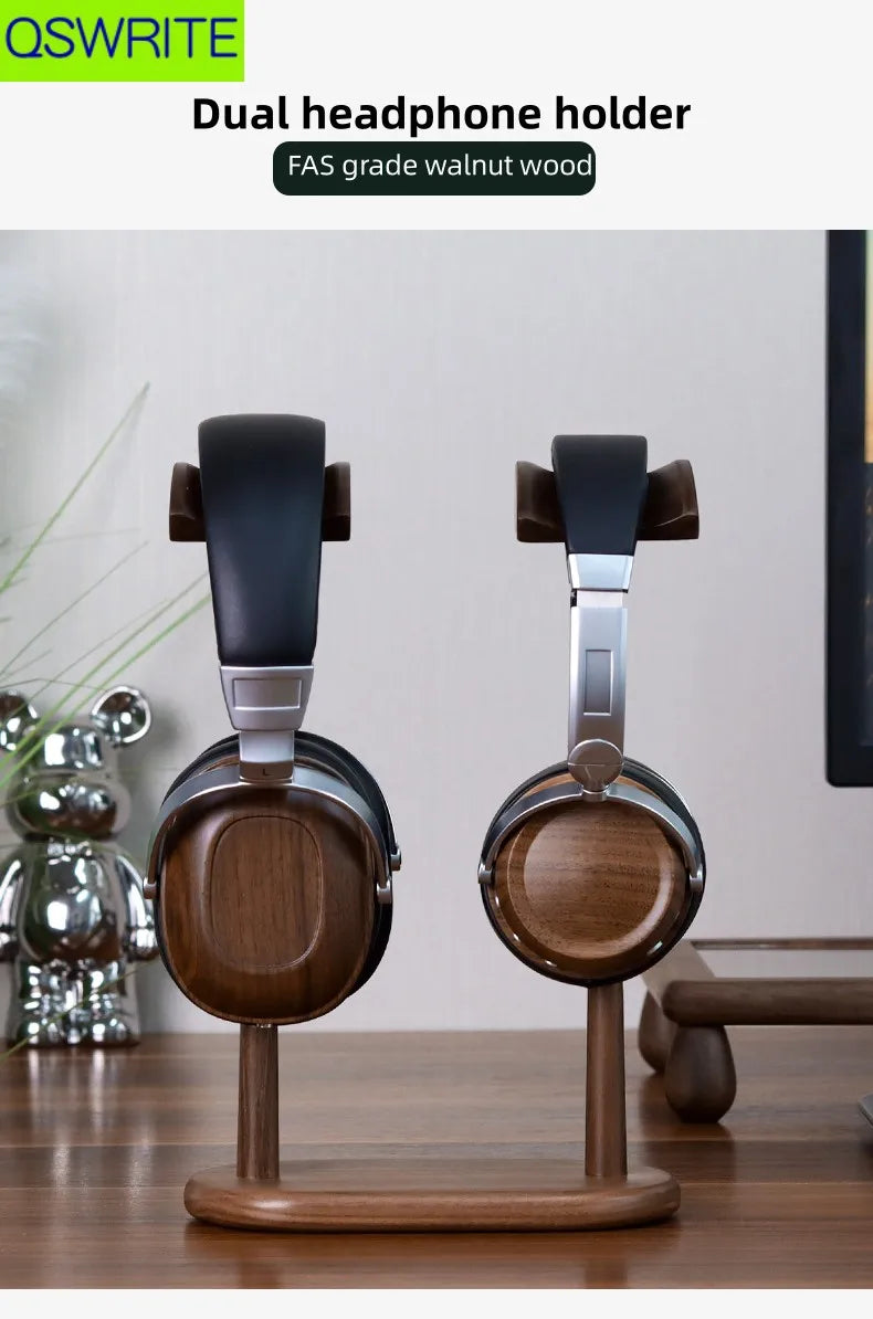 Homixy Twin Walnut Dual Headphone Hanger — Homixy Modern Desks & Workspace Accessories — view 3