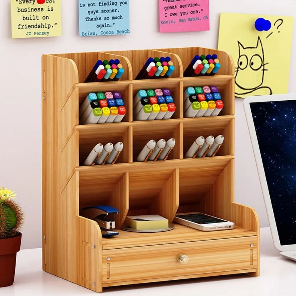 Homixy Ledger Multi-Grid Desk Organiser with Drawer — Homixy Modern Desks & Workspace Accessories — view 2