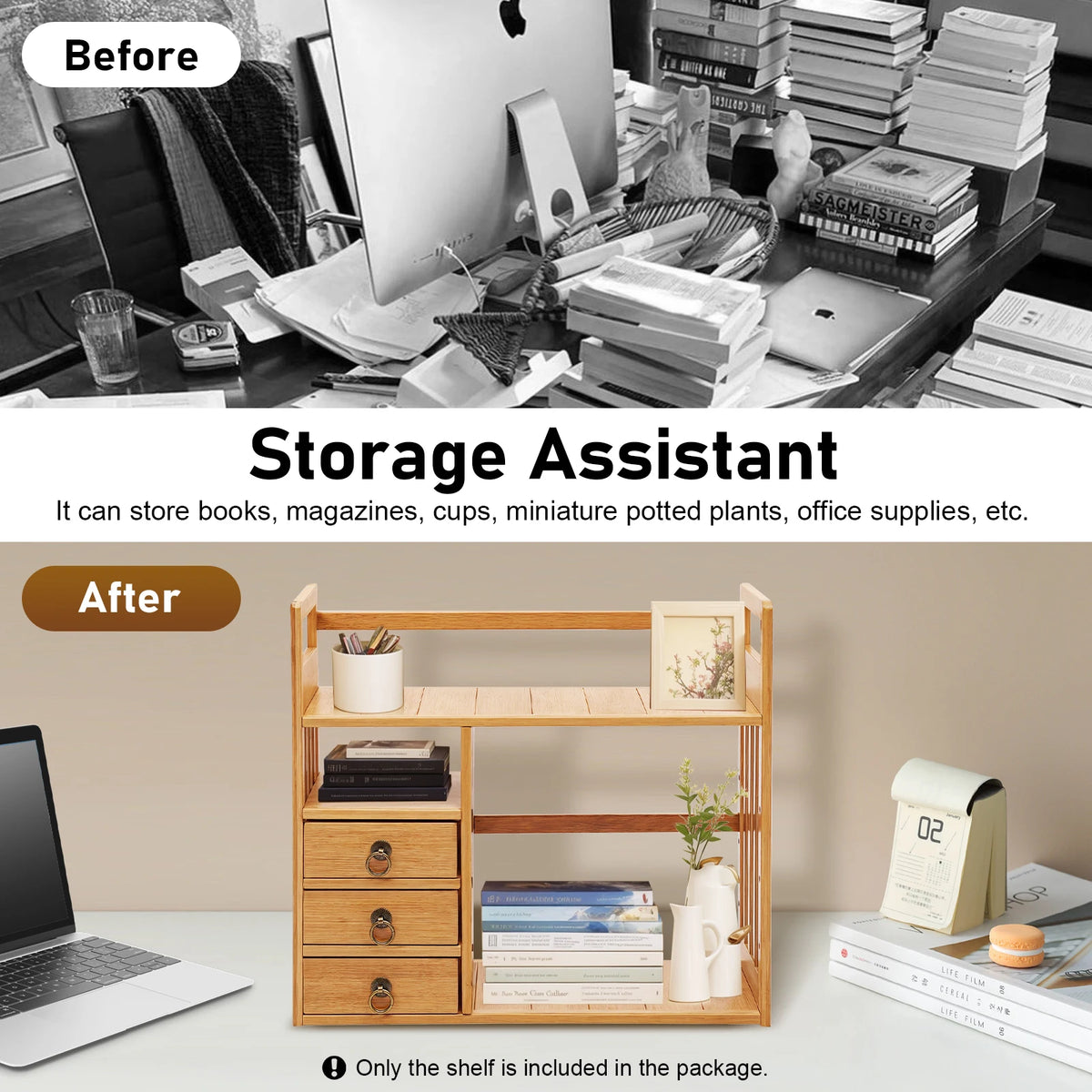 Homixy Stack Desktop Bookshelf with Drawers — Homixy Modern Desks & Workspace Accessories — view 2
