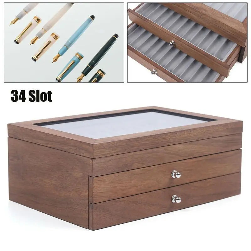 Homixy Cabinet Walnut 34-Slot Pen Display Case — Homixy Modern Desks & Workspace Accessories — view 5