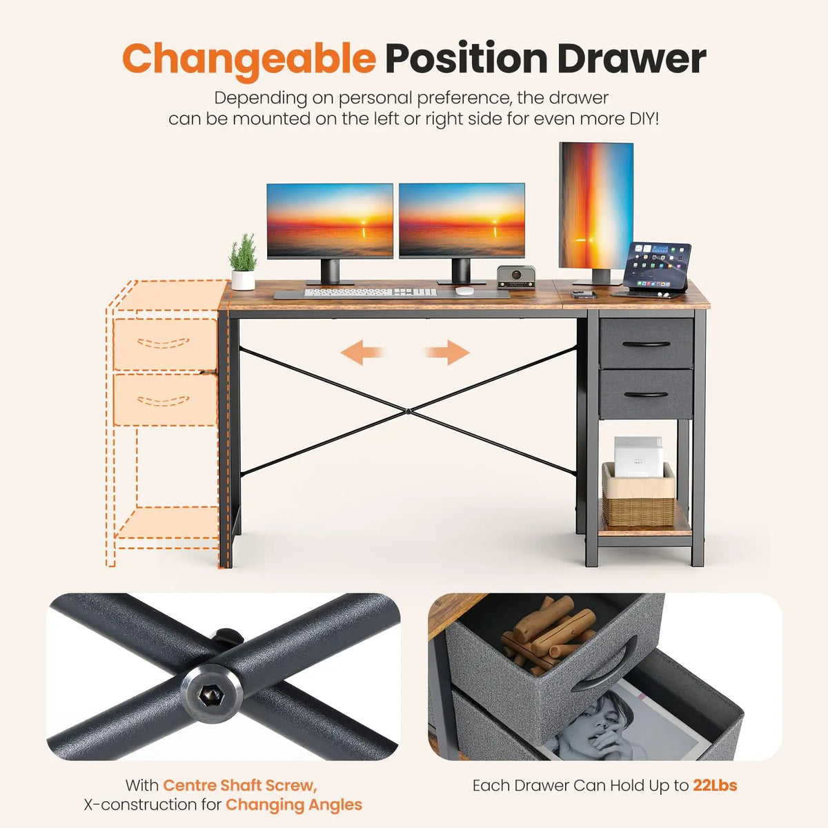 Homixy Draft 120cm Home Office Desk with Drawers — Homixy Modern Desks & Workspace Accessories — view 4