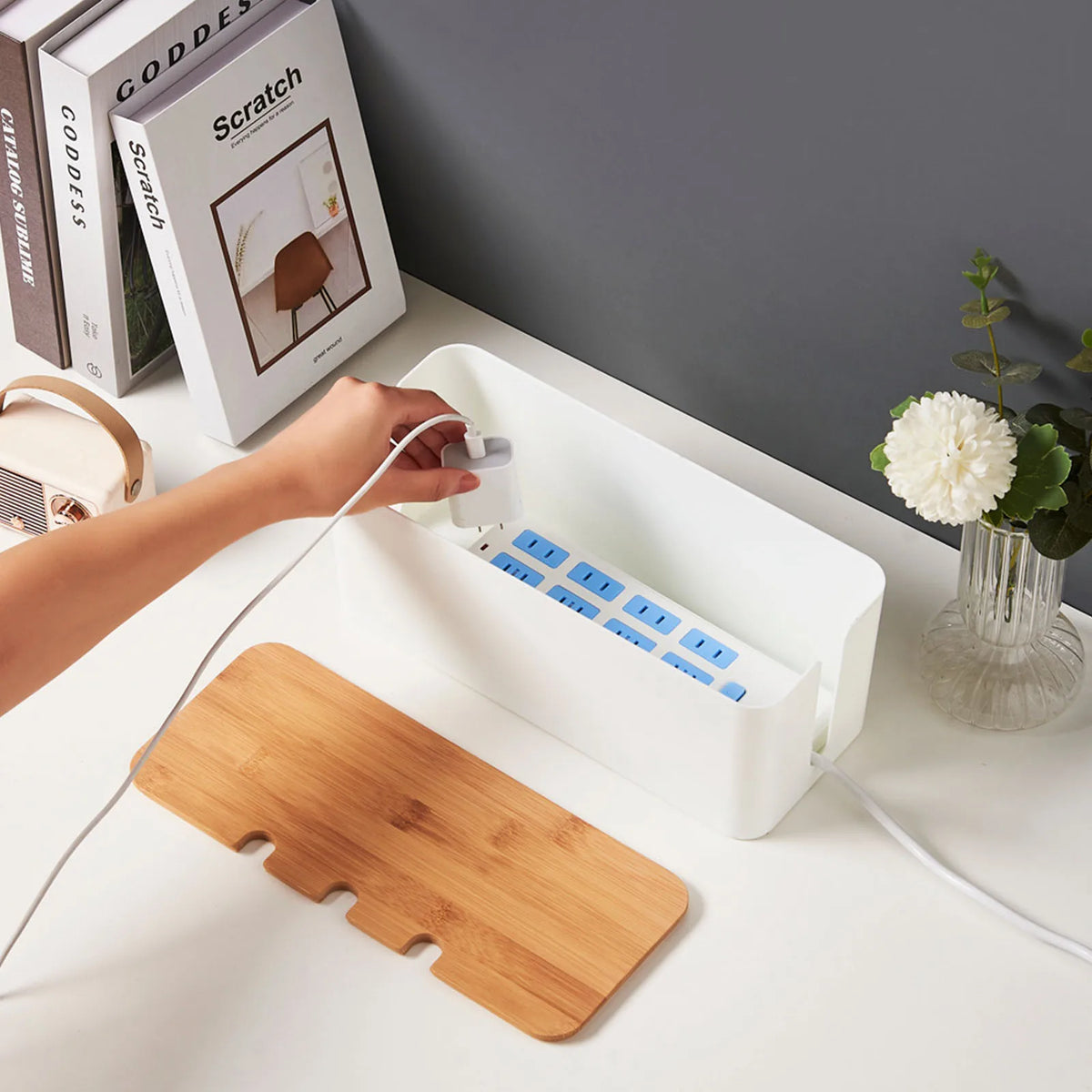 Homixy Hush Wood-Top Cable Management Box — Homixy Modern Desks & Workspace Accessories — view 4